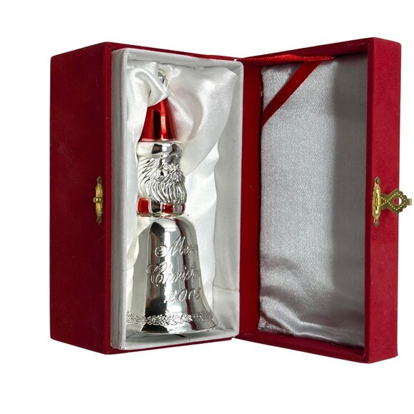 2005 Santa Christmas Bell Limited Edition Silver-Plated Ornament- Red Velvet Box - Picture 4 of 12